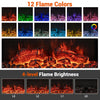 3-sided wall-mounted electric fireplace showcasing 12 flame colors and 4 brightness levels for customizable ambiance.