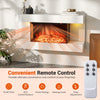 Wall-mounted electric fireplace with remote control, 3-sided glass, 12 flame colors, and 750W/1500W heat settings.