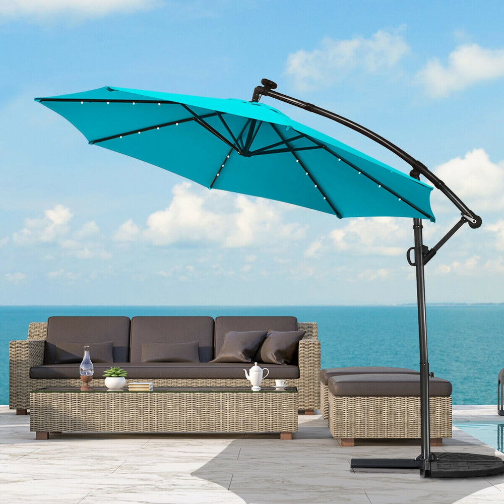 10FT 360° Rotation Solar Powered LED Patio Offset Umbrella-Turquoise - Gallery View 1 of 11