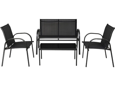 Costway 4-Pc Patio Furniture Conversation Set w/ Glass Top Coffee Table 82645317 New