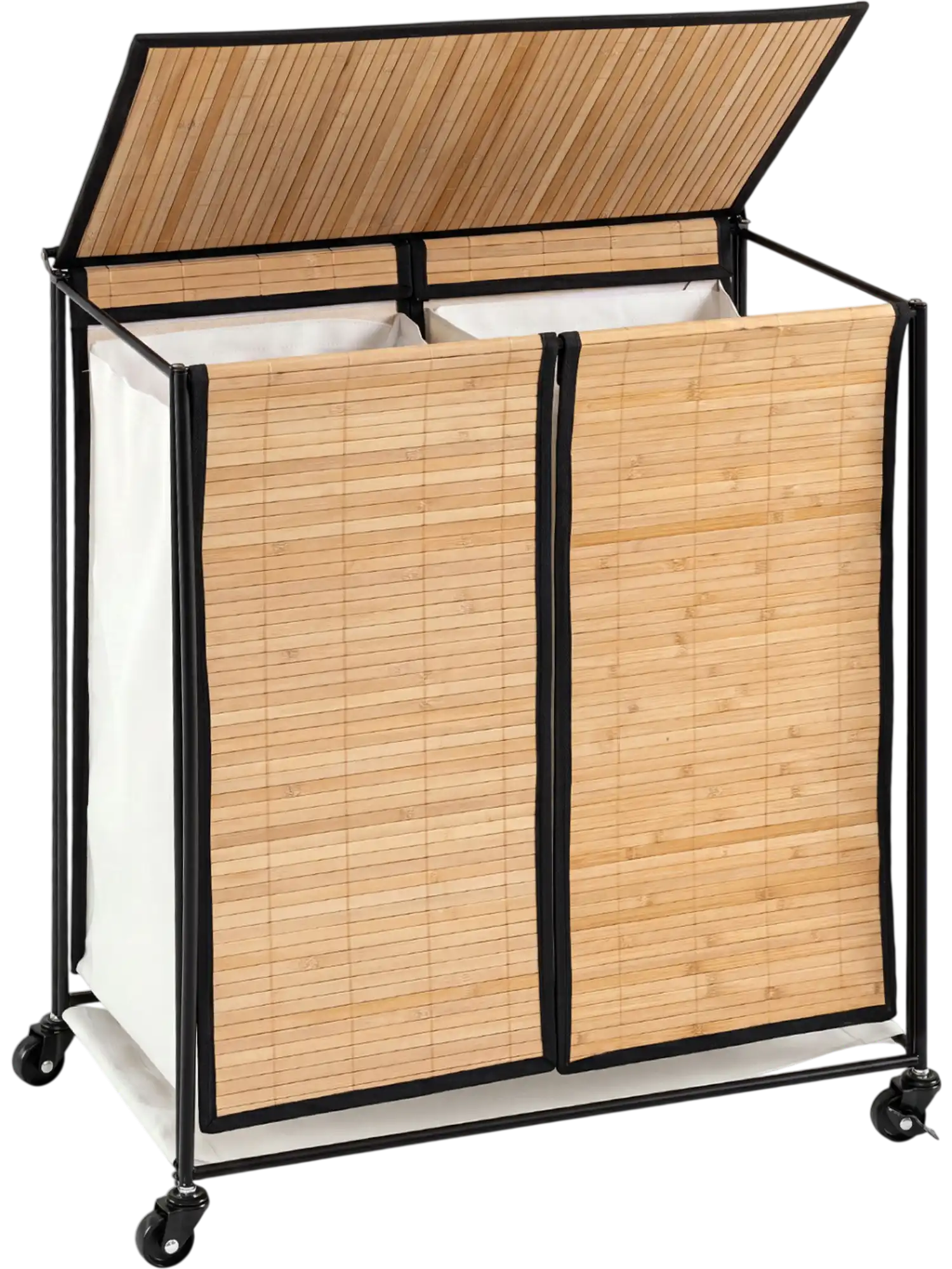 Costway 18.5 Gal 2-Section Laundry Hamper w/ Lid & 2 Lockable Wheels 33812525 New
