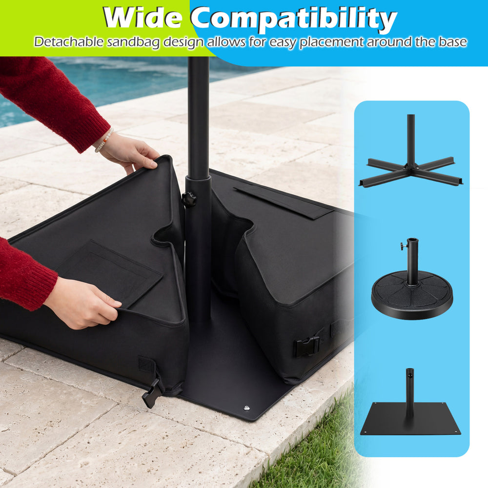 Detachable sandbag design of the 18.5" square umbrella base weight in black, ideal for patio and garden use.