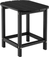 Black 18-inch weather-resistant side table made of HDPE, perfect for outdoor use with Adirondack chairs or indoors.