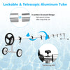 Telescopic aluminum tube pool cover reel set with wheels, adjustable for 4 to 18 feet in-ground swimming pools.