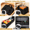Collapsible 18 Gal car trunk organizer in black with 3 compartments, ideal for groceries and travel storage.