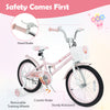Kids bike with adjustable seat, front basket, training wheels, and double brake system for enhanced safety and comfort.
