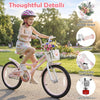 Kids bike with 18-inch frame, adjustable seat, front basket, training wheels, and safety features for a secure ride.