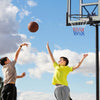 18-inch basketball rim with all-weather net, shown in action outdoors, perfect for versatile indoor and outdoor play.