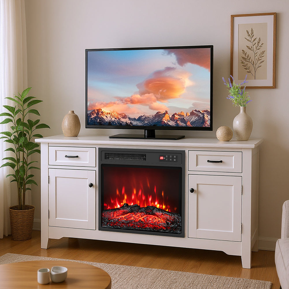 18-inch electric fireplace insert with remote control, featuring 7 flame colors and 750W heating for cozy living spaces.