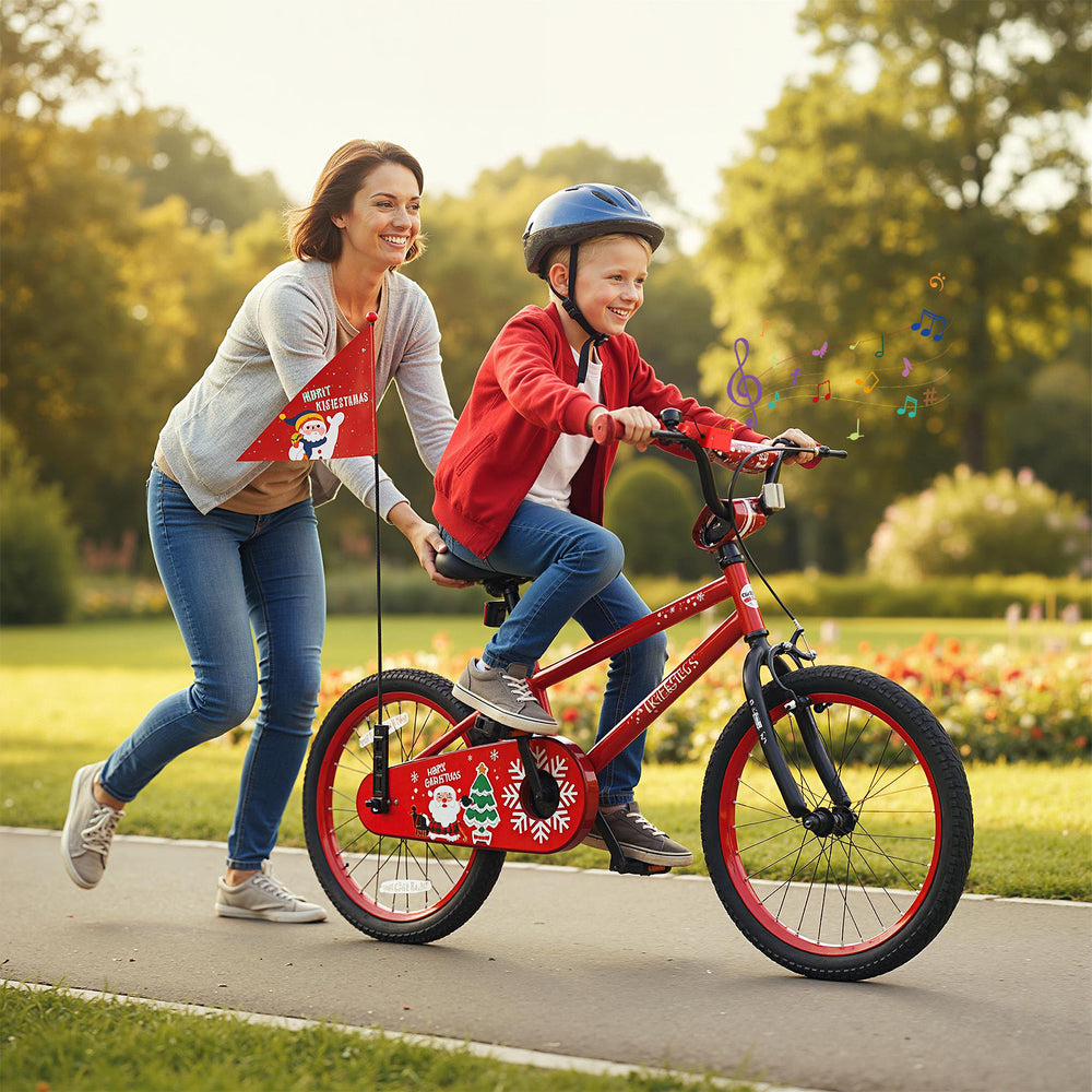 18 Inch Kids Bike Adjustable with Christmas Music & Flag for Aged 4-8 Years Old - Gallery View 1 of 10