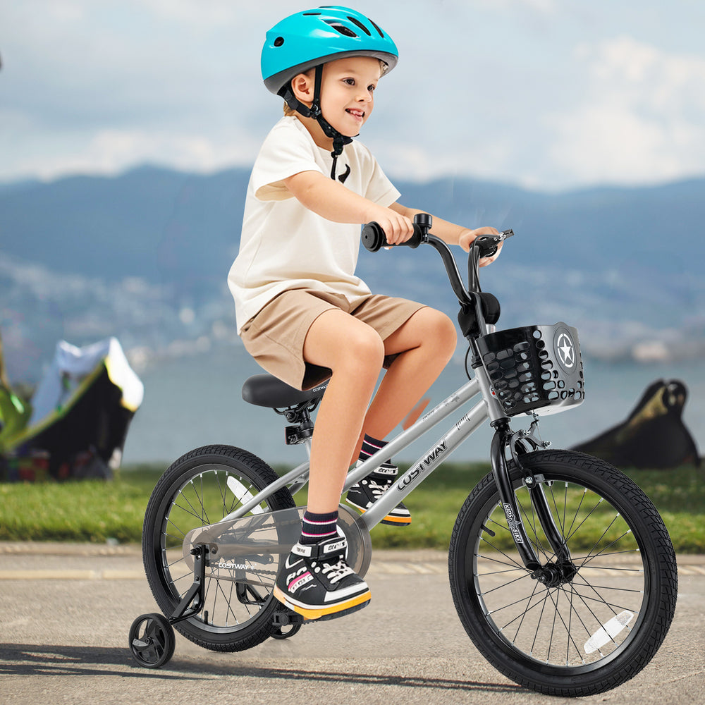 18 Inch Kids Bike Adjustable with Transparent Chain Cover for 4-8 Years Old - Gallery View 1 of 10