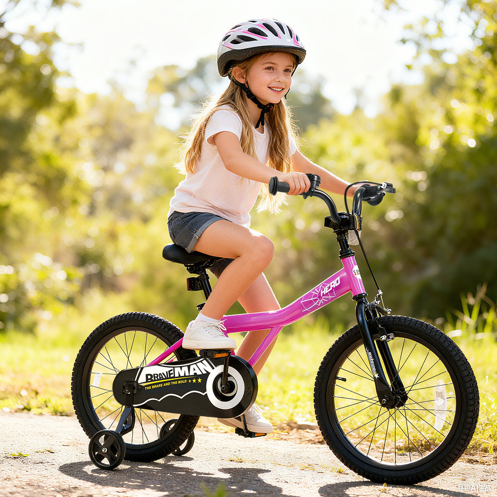 18-Inch Kids Bike with Removable Training Wheels Pink-Brave Hero - Gallery View 1 of 10