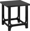 The black 18-inch outdoor Adirondack side table features a sturdy frame and wood-look texture, suitable for outdoor settings.