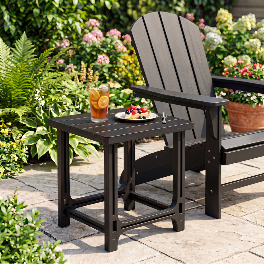 18 Inch Outdoor Adirondack Side Table with Slatted Surface-Black - Gallery View 1 of 9
