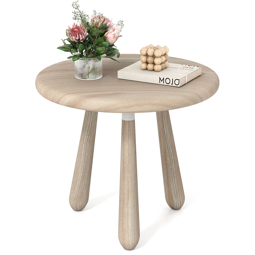 Round 18-inch outdoor side table made of solid mahogany wood with a sleek surface, perfect for living room or porch use.