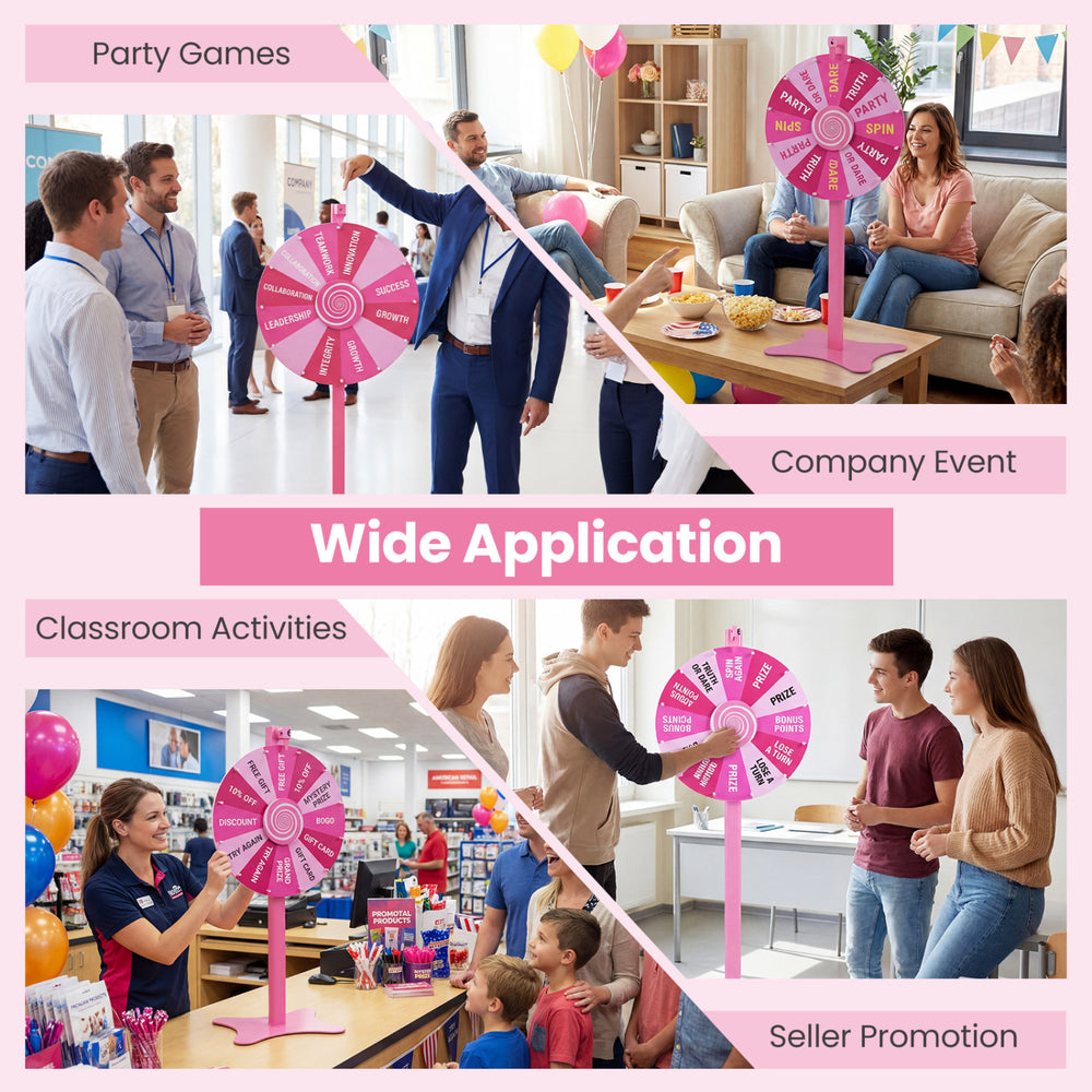 18-inch prize wheel with blackboard marker and eraser, ideal for company events, party games, and promotions.