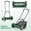 18-inch push reel lawn mower with adjustable height, removable grass catcher, and ergonomic handle for easy mowing.