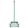18-inch rolling lawn aerator with protective baffle and rubber handle, designed for easy soil perforation in gardens.
