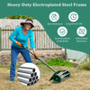 18-inch rolling lawn aerator with heavy-duty steel frame and splash-proof fender, ideal for efficient soil aeration.