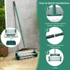 18-inch rolling lawn aerator with protective baffle and rubber handles for easy soil aeration and quick installation.