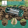 18-inch rolling lawn aerator with sharp spikes, designed for efficient soil loosening in dirt, sand, or clay.