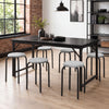 Stackable 18-inch round stools with removable washable covers and heavy-duty metal legs, perfect for dining or classroom use.