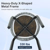 Heavy-duty X-shaped metal frame supports 330 lbs, ensuring stability for the 18-inch round stackable stools with washable covers.