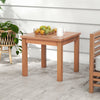 Square end outdoor side table made of natural eucalyptus wood with a slatted tabletop, perfect for indoor and outdoor.