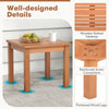 18-inch square outdoor Adirondack side table with slatted eucalyptus wood tabletop and reinforced screw connections.