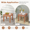 18-inch square end table made of natural eucalyptus wood, featuring a slatted tabletop for outdoor and indoor use.