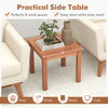 Square 18-inch Adirondack side table made of natural eucalyptus wood, featuring a slatted tabletop for outdoor use.
