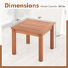 18-inch square outdoor side table made of eucalyptus wood with a slatted top, ideal for indoor and outdoor use.
