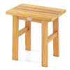Solid teak 18-inch shower bench with a sleek design, perfect for shaving legs or as a side table in tight spaces.