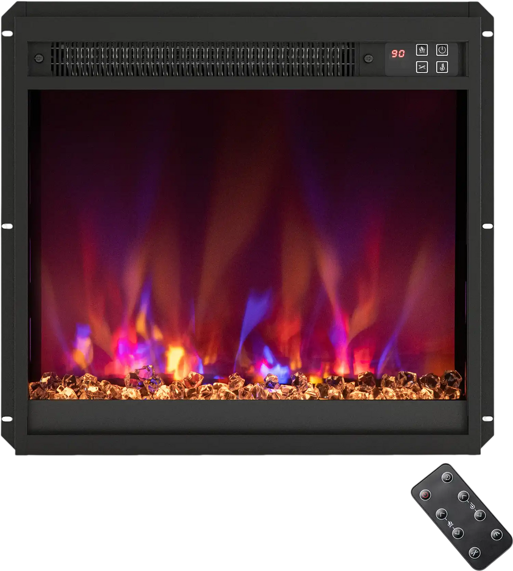 Electric fireplace insert with remote control, 1500W, 8 flame colors, 5120 BTU, ideal for 1000 sq.ft coverage.
