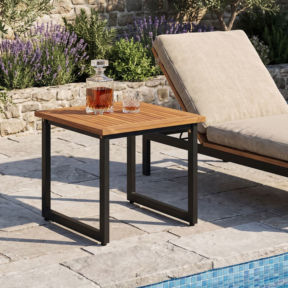 18 Inches Square Acacia Wood Patio Side Table Outdoor End Table with Slatted Top-1 Piece - Gallery View 1 of 10
