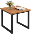 Square acacia wood patio side table with slatted top and powder-coated metal frame, perfect for outdoor or indoor use.