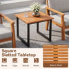 Square acacia wood patio side table with slatted top and powder-coated metal frame, ideal for outdoor or indoor use.