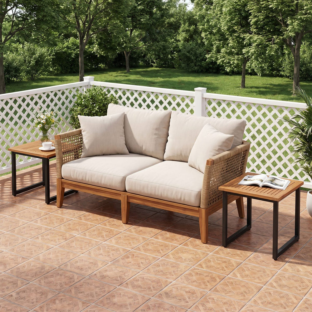 18 Inches Square Acacia Wood Patio Side Table Outdoor End Table with Slatted Top-Set of 2 - Gallery View 1 of 10