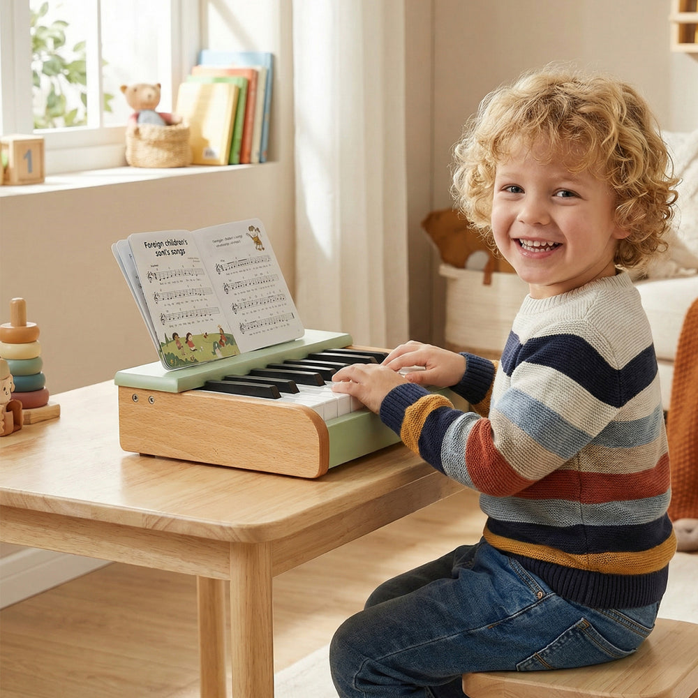 18 Keys Wooden Piano for Kids with Removable Music Stand-Green - Gallery View 1 of 10