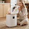 Large 18 L towel warmer with LED display, quickly heats towels for a spa-like experience in the bathroom.