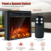 Freestanding 18 Inch electric fireplace with remote control, 1500W heat setting, and 5 flame colors for cozy warmth.