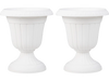 Set of 2 vintage 18-inch tall white planters with pedestal base, perfect for indoor and outdoor plant display.