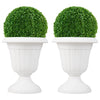 Set of 2 vintage white planters with pedestal base, 18 inches tall, perfect for indoor and outdoor plant displays.
