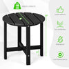 Round black Adirondack side table with slatted top, 18 inches tall, weather-resistant, and 110 lbs weight capacity.