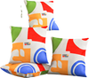 Colorful 18 x 18 inch square throw pillows with removable velvet cases, perfect for adding comfort to your couch or bed.
