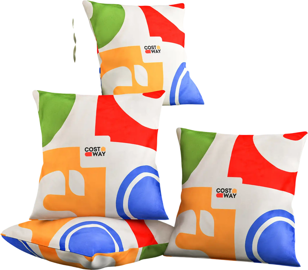 Colorful 18 x 18 inch square throw pillows with removable velvet cases, perfect for adding comfort to your couch or bed.