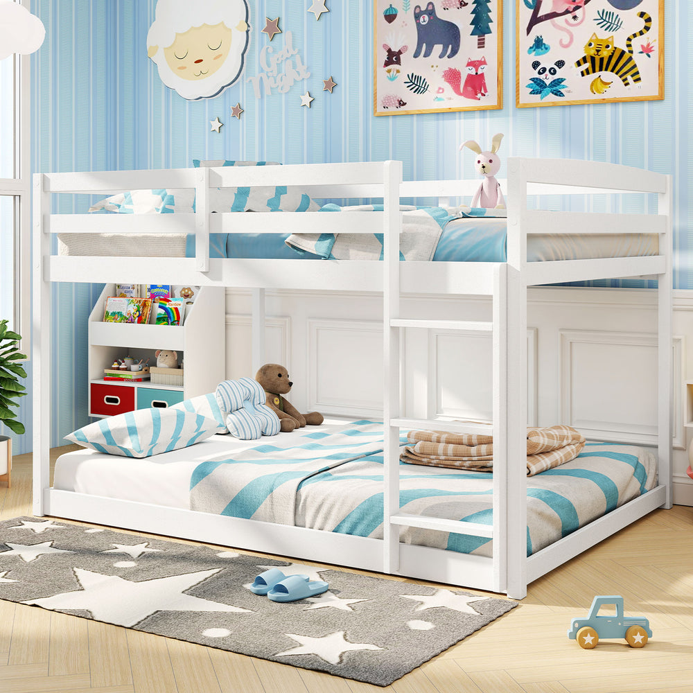 Full Over Full Bunk Bed Low-to-ground Bunk Bed-White - Gallery View 1 of 10