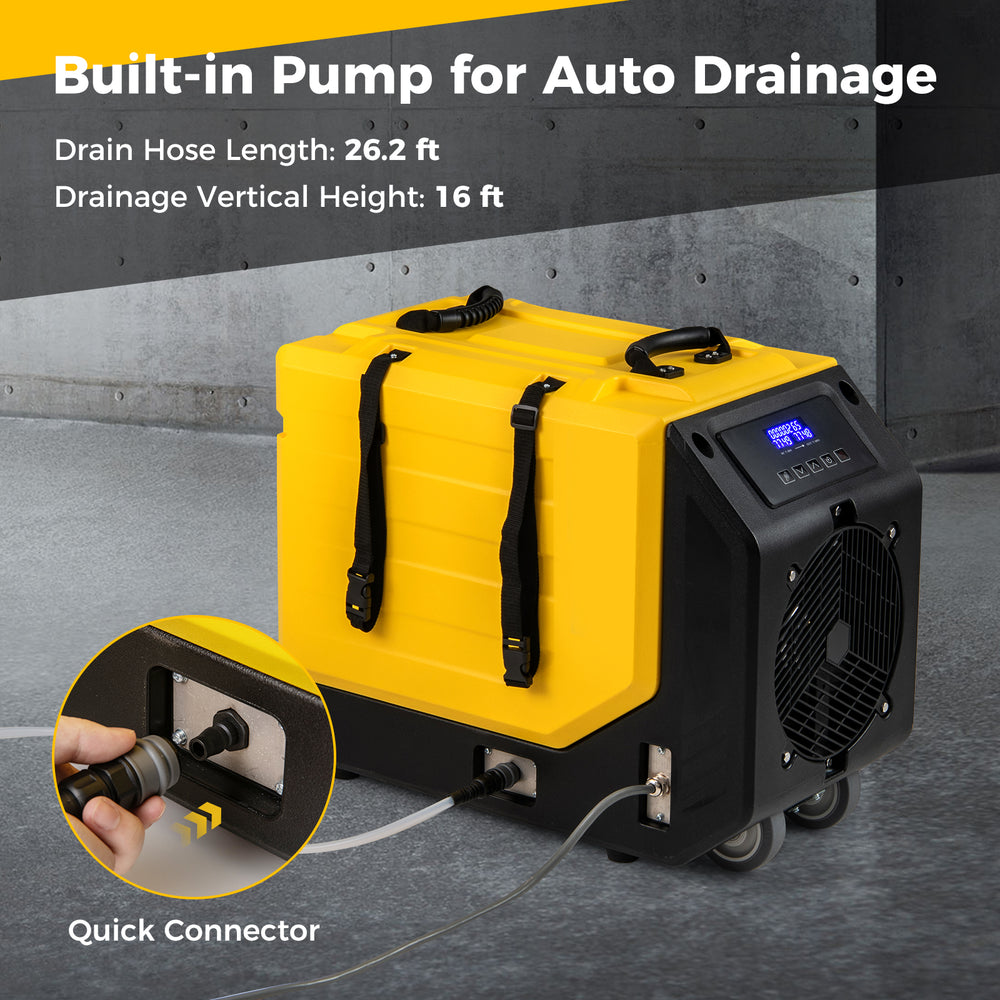 190 PPD Commercial Dehumidifier with Pump and 2 Wheels-Yellow - Gallery View 1 of 9