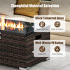 32-inch rectangle gas firepit with black tempered glass top and well-woven PE rattan, perfect for outdoor gatherings.