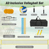 Portable outdoor volleyball net set in yellow with adjustable poles and carrying bag, perfect for outdoor games.